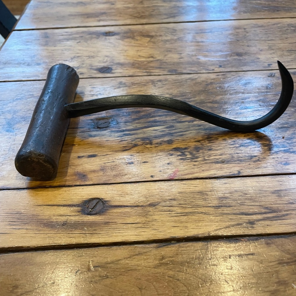 Rustic Forged Iron and Wood Hay Hook